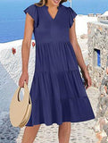 V Neck Ruffle Sleeve Midi Dress_CWDSD12027