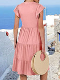V Neck Ruffle Sleeve Midi Dress_CWDSD12027