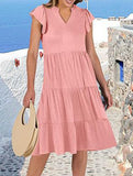 V Neck Ruffle Sleeve Midi Dress_CWDSD12027