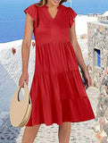 V Neck Ruffle Sleeve Midi Dress_CWDSD12027