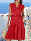 V Neck Ruffle Sleeve Midi Dress_CWDSD12027