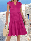 V Neck Ruffle Sleeve Midi Dress_CWDSD12027