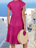 V Neck Ruffle Sleeve Midi Dress_CWDSD12027