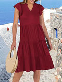 V Neck Ruffle Sleeve Midi Dress_CWDSD12027