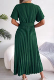 WOMEN CAPE SLEEVE TIED WAIST PLEATED LONG DRESS - Doublju