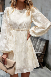 WOMEN LOOSE FIT LACE LONG SLEEVE CHIFFON DRESS