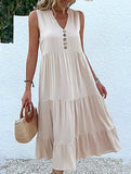 Sleeveless Loose Casual Solid Color Dress – Lightweight Viscose Summer Dress for Women