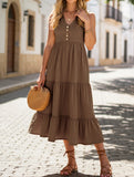 Sleeveless Loose Casual Solid Color Dress ??Lightweight Viscose Summer Dress for Women