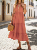 Sleeveless Loose Casual Solid Color Dress – Lightweight Viscose Summer Dress for Women