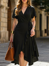 Large Size Black Slim Fit Dress with Slit