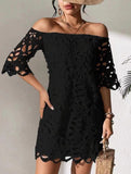 Lace Strapless Dress with Shoulder Cutout – Elegant Fit, S–XXL