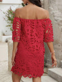 Lace Strapless Dress with Shoulder Cutout ??Elegant Fit, S?“XXL