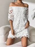 Lace Strapless Dress with Shoulder Cutout – Elegant Fit, S–XXL