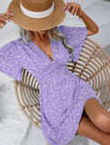 V-Neck High-Waisted Floral Pleated Dress – Lightweight Polyester, S–XXL