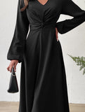 French Royal Sister Style V-Neck Waist Long Dress