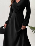 French Royal Sister Style V-Neck Waist Long Dress
