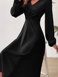 French Royal Sister Style V-Neck Waist Long Dress