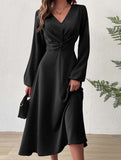 French Royal Sister Style V-Neck Waist Long Dress