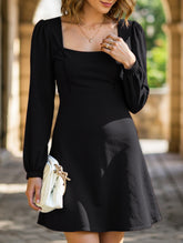 Lace Patchwork Dress with Square Neck and A-Line Fit