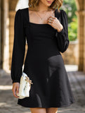 Lace Patchwork Dress with Square Neck and A-Line Fit