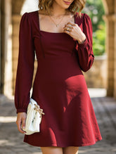 Lace Patchwork Dress with Square Neck and A-Line Fit