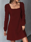 Lace Patchwork Dress with Square Neck and A-Line Fit