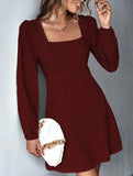 Lace Patchwork Dress with Square Neck and A-Line Fit