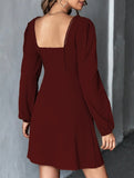 Lace Patchwork Dress with Square Neck and A-Line Fit