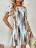 Printed Holiday Style Short Sleeve Dress ??Lightweight Polyester, S?“XXL