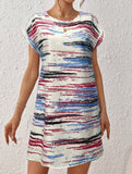 Printed Holiday Style Short Sleeve Dress ??Lightweight Polyester, S?“XXL