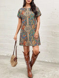 Printed Holiday Style Short Sleeve Dress ??Lightweight Polyester, S?“XXL