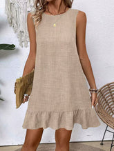 Casual tank solid color dress with lace ruffles