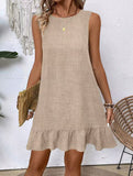 Casual tank solid color dress with lace ruffles