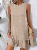 Casual tank solid color dress with lace ruffles