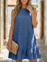 Casual tank solid color dress with lace ruffles