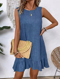 Casual tank solid color dress with lace ruffles