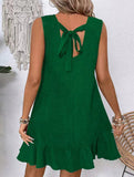 Casual tank solid color dress with lace ruffles