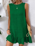Casual tank solid color dress with lace ruffles