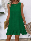 Casual tank solid color dress with lace ruffles