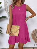 Casual tank solid color dress with lace ruffles