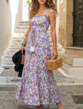 Layered Floral Print Maxi Dress with Drawstring Waist – Casual Summer Dress
