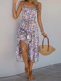 Layered Floral Print Maxi Dress with Drawstring Waist – Casual Summer Dress