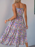 Layered Floral Print Maxi Dress with Drawstring Waist – Casual Summer Dress