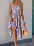 Layered Floral Print Maxi Dress with Drawstring Waist – Casual Summer Dress
