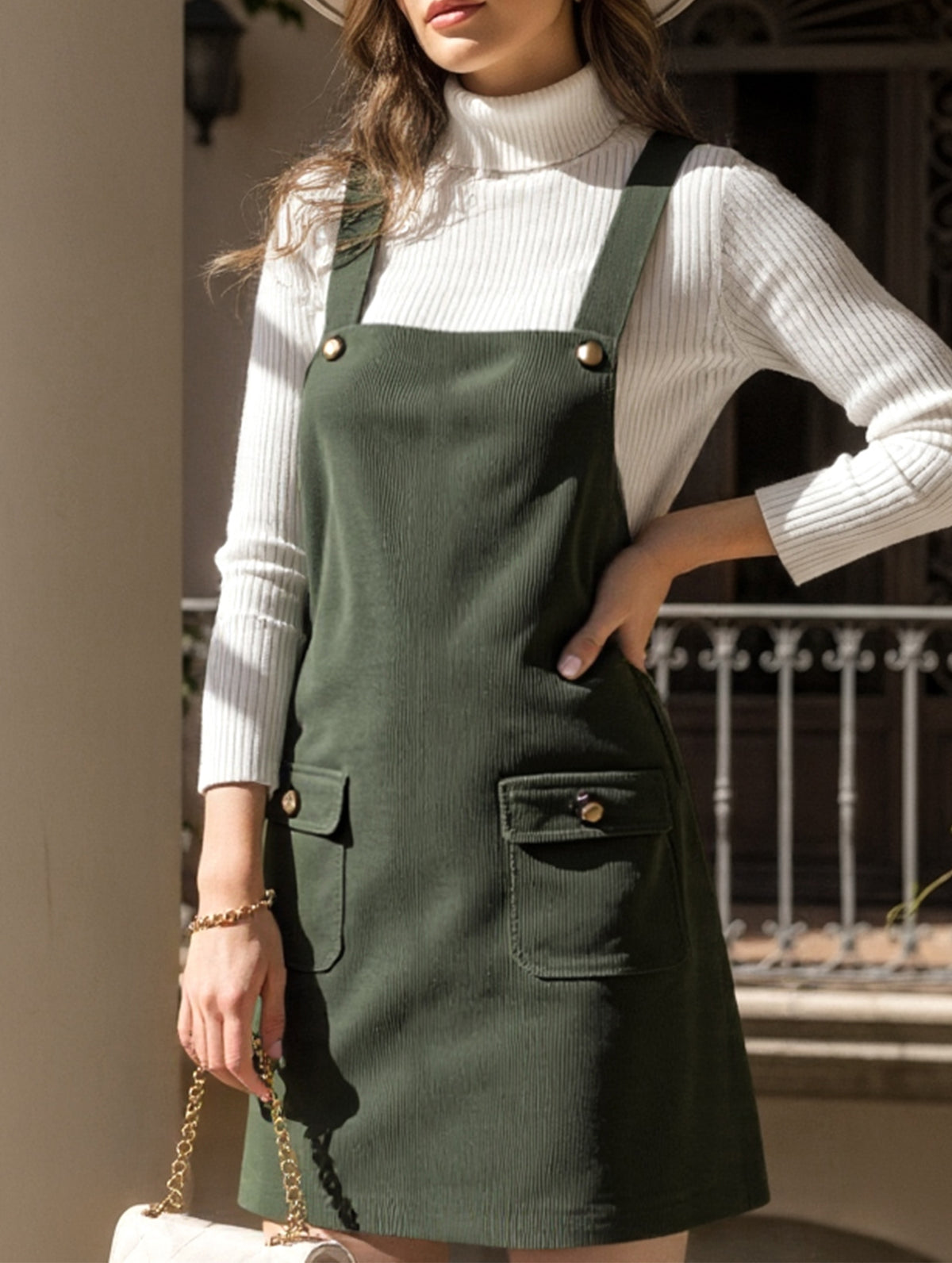 Fashionable shoulder strap overall suspender dress