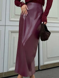 High Waist PU Leather Slit Pencil Skirt_CWDTD00548