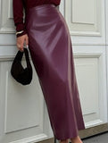 High Waist PU Leather Slit Pencil Skirt_CWDTD00548