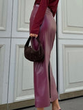 High Waist PU Leather Slit Pencil Skirt_CWDTD00548