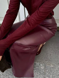 High Waist PU Leather Slit Pencil Skirt_CWDTD00548