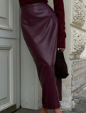 High Waist PU Leather Slit Pencil Skirt_CWDTD00548